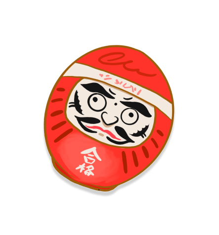 Decorative image of a Daruma, a traditional Japanese symbol for setting goals and perseverance